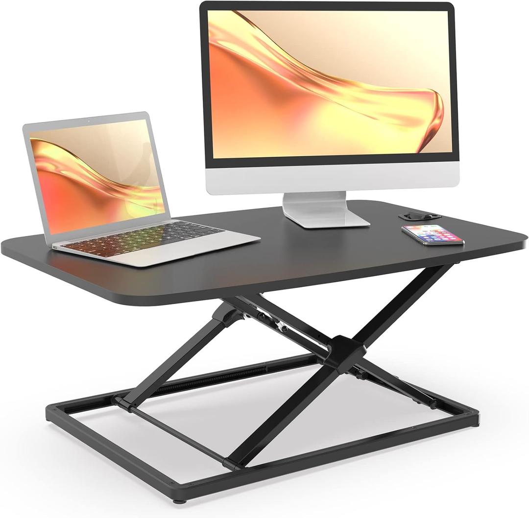 JOY worker Standing Desk Converter, 31 Inch Compact Height Adjustable Stand up Desk Riser, Ultra Low Profile Sit to Stand Desk for Laptop Riser Workstation, Black