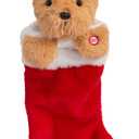 HollyHOME Christmas Stockings Animated Golden Retriever Puppy Head Stockings with Music and Flapping Ears Hanging Xmas Decoration Socks Ornament 19 Inch