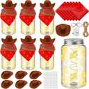 LemonRoad 6 Sets Western Cowboy Centerpieces for Table Western Party Decor with LED Lights Cowboy Cowgirl Felt Hat Bandannas Jar Rope for Birthday Wedding Party Table Decor(Red)