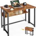 Huuger Folding Desk with Storage Shelf, 31.5 Inch Foldable Computer Table for Small Spaces, Space Saving Sofa Table for Couch, Writing Work Office Computer Desk, Easy to Fold, Rustic Brown