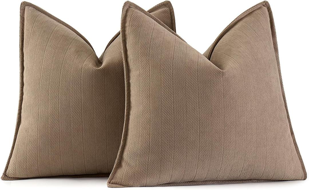 MIULEE Pack of 2 Coco Brown Decorative Pillow Covers 20x20 Inch Soft Chenille Luxurious Couch Throw Pillows Farmhouse Cushion Covers with Elegant Design for Sofa Bedroom Living Room Home Decor