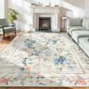 GarveeHome Beige Area Rugs 8x10 for Living Room, Floral Peacock Large Washable Rug Soft Non Slip Backing Floor Mat Carpet Indoor Thin Accent Rug for Bedroom Dining Room Playroom Nursery Home Decor