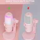 USB Streaming Gaming Microphone, PC Condenser Desktop Mic for Video, Home use, YouTube, with RGB Control, Gain Knob, 3.5mm Headphone Jack, Shock Mount, on Computer/PS5 - Pink