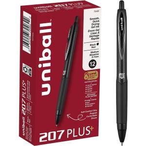 uniball™ 207 Plus+ Retractable Gel Pens, Medium Point (0.7mm), Black Ink, 12 Pack