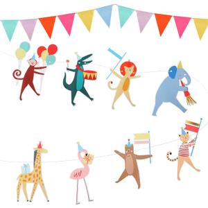Animal Parade Party Banner with 12 Pcs Colorful Pennant Banner Flag, 10' Strand Including Excess Cord Animal Birthday Party Hanging Garland Decorations Baby Showers Supplies