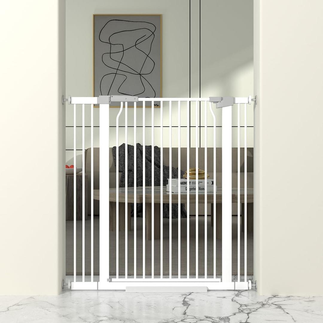 41" Extra Tall Baby Gate for Doorway, 29.6-40.5'' Metal Pet Baby Safe Gate, Extra Wide Pressure Mounted Child Door with Expansion Kit, No Drilling Cat Fence Indoor, No Climb Cat Proof Gate, White