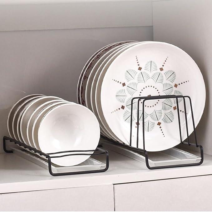 Small Dish Drainer with Drainboard, Stainless Steel Bowl Drying Rack for Kitchen Counter Organizer Storage, Bowl and Saucer Storage Shelf, Chrome (Black)