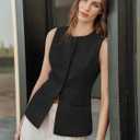 Tankaneo Womens Tweed Sleeveless Vest Button Down Blazer Vest Casual Tops | Fitted, Work, Office, Summer Casual, Crewneck, Waistcoat