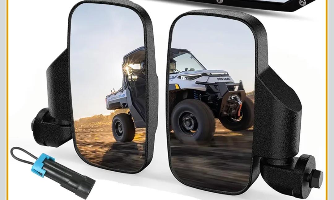 UTV Ranger Rear Side Mirrors Set Compatible With 2015-2024 Polaris Ranger 500 570 900 1000 XP Crew, Pro-Fit Profiled Tube