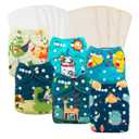 Babygoal Reusable Cloth Diapers 6 Pack+6pcs Microfiber Inserts+4pcs Rayon from Bamboo Inserts, One Size Adjustable Washable Pocket Nappy Covers for Baby Boys,Rash-Free