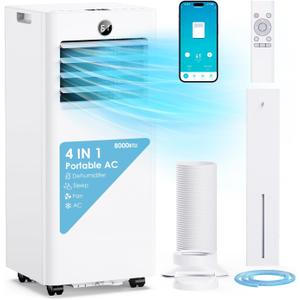 Portable Air Conditioners 8,000 BTU, Quiet Air Conditioner with WiFi/App Control, 24H Timer, Dehumidifier, Fan, Cooling, Sleep Modes 4-in-1 AC Unit for Room with Window Kit, for Bedroom/Office