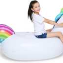 Jasonwell Big Inflatable Unicorn Pool Float Floatie Ride On with Fast Valves Large Rideable Blow Up Summer Beach Swimming Pool Party Lounge Raft Decorations Toys for Kids Adults