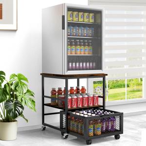 19.7x19.7in Mobile Mini Fridge Stand with 3 Storage,Small Beverage Refrigerator Table with Wheels Rolling Compact Drawer Cart,Great for Dorm Home Office, Printer Stand, Coffee Table, 3 Tiers