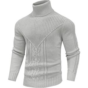 SAVKOOV Men's Turtleneck Sweater Cable Knitted Pullover Sweater (Gray, S)