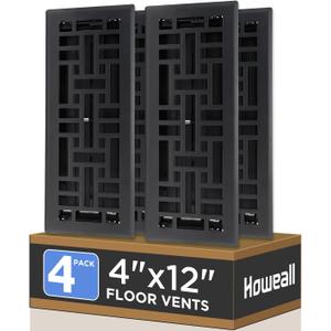 4x12 Inches 4 Pack Heavy Duty Walkable Floor Register - Easy Adjust Air Supply Lever Decorative Floor Vent Covers, Seattle Design Vent Covers for Home - Matte Black