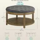 SONGMICS Storage Ottoman with Solid Wood Frame, Round Upholstered Ottoman Coffee Table, Footrest, Tufted Cushion, for Living Room, Easy Assembly, 31.5 x 31.5 x 17.7 Inches, Slate Gray ULSF053GN01
