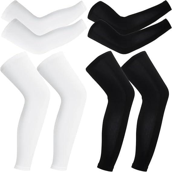 2 Pair Compression Leg Sleeves and Arm Sleeve,UV Protection & Full Leg Coverage,Anti-Slip Silicone Grip,White & Black (M)