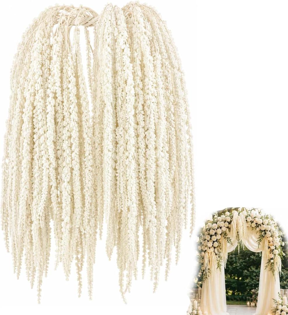 15 Pcs Dried Amaranthus Hanging Flowers, 23 Inch Preserved Amaranth Stems for Wedding Arch Decor, Floral Garland, Vase Display, Wall Hanging, Dried Flower Arrangement (Ivory)