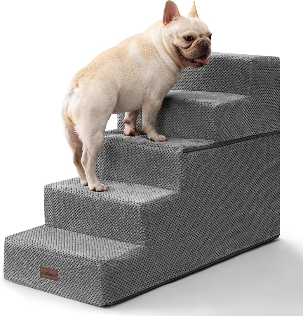 Aodisman Dog Stairs for High Bed 22.6" H,5-Step Dog Steps for Small Dogs and Cats,Indoor Non-Slip Balanced Pet Stairs are Suitable for Puppy,Older Cat,Grey