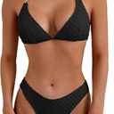 swimall Women's Triangle Bikini Set Cheeky High Cut Sexy Two Piece Swimsuit Cute Halter Bathing Suit (Medium, Black)