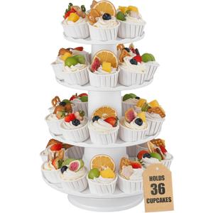 4-Tier Large Cupcake Stand Tower Holder for 36 CupcakesPlastic Cupcake Stand Cupcakes Tree 4 Tiered Dessert Table Treat Stands for PartyReusable Cookie Holder Risers for WeddingBirthdayParty Events (White)