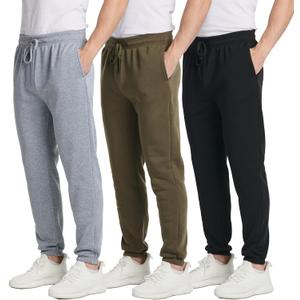 Real Essentials 3 Pack: Men's Fleece Elastic Bottom Jogger Sweatpants with Pockets Size 160