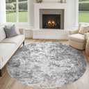 6ft Round Area Rug Living Room Rugs - 6x6 Washable Neutral Modern Abstract Soft Thin Rug Indoor Floor No Slip Rug Carpet for Bedroom Under Dining Table Home Office Decor - Grey