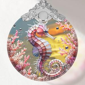 Seahorse Stained Glass Ornament - Christmas Tree Decor