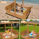 Large Wooden Sandbox Outdoor Sand Pit with Lid Cover Foldable Bench Seat Bottom Liner Sand Box for Garden Patio Beach Backyard Play Aged 3-12 Years Old 48x48 inch (Brown), 48 inches x 48 inches x 8.3 inches