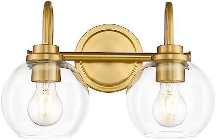 Audickic Bathroom Light Fixtures, 2-Light Brushed Gold Vanity Lights with Globe Clear Glass, Champagne Bronze Vanity Lighting Fixtures Over Mirror, AD-22280-2W-GD