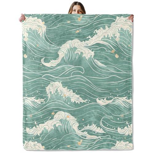 Ocean Wave Throw Blanket for Girls Boys Kids Adults, 50x60 in, Cozy Flannel Blanket for Bedroom, Camping, Couch, Room Decor, Fuzzy Warm Soft Gifts