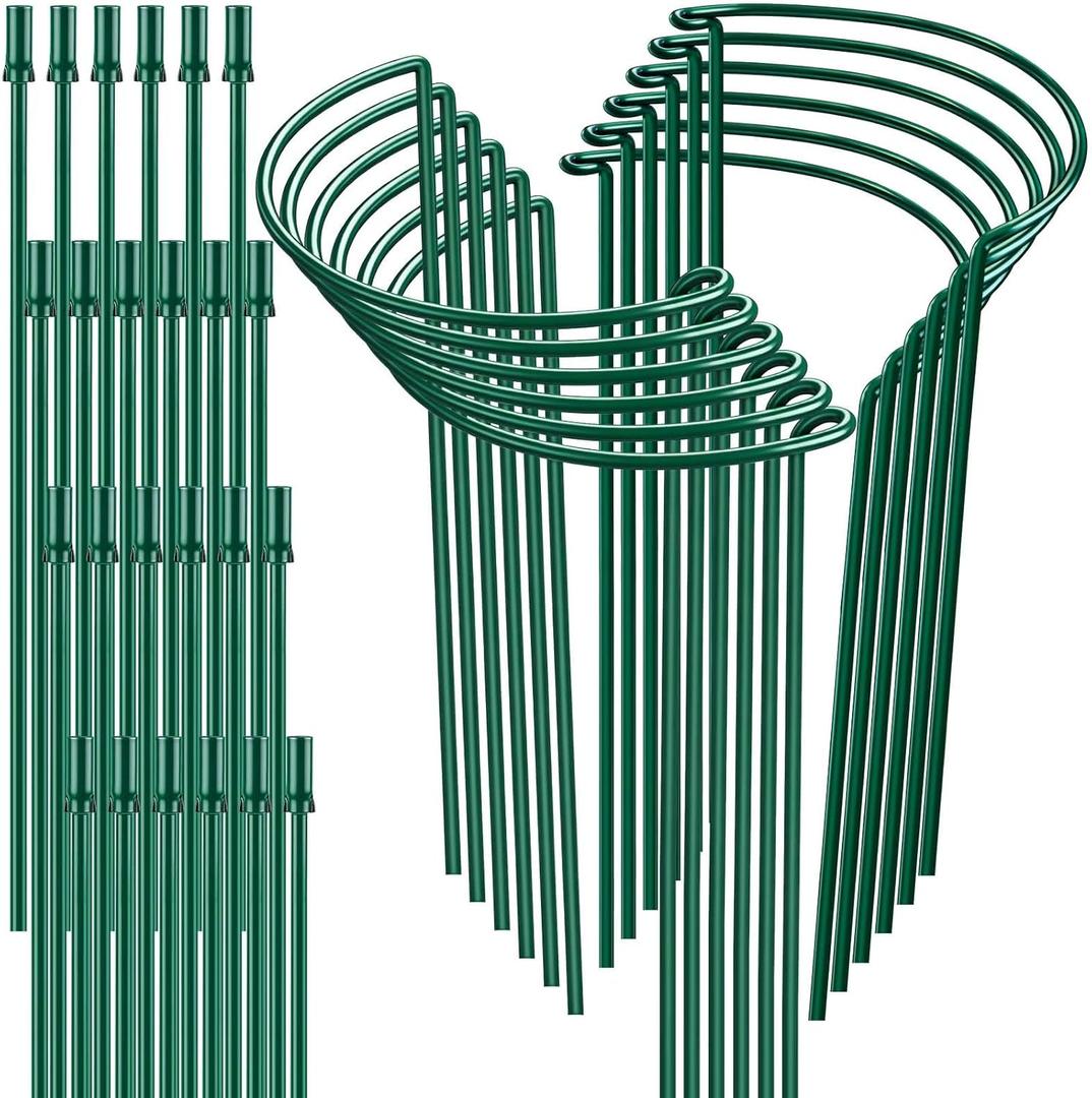 12 Pack 32 or 16 inch Adjustable Plant Support Stakes, Heavy-Duty Half Round Peony Support, Garden Plant Stakes Cage for Outdoor Plants, Peony, Tomato, Hydrangea, (16In Support +16In Extension Tubes)