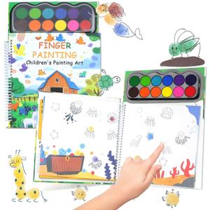 Finger Paint, Finger Painting for Toddlers, Hardcover Travel Finger Paint Kit Include 12 Colors Ink Pad Finger Painting Activity Book, Portable Sensory Activity Develops Creativity, Travel Busy Book for Kids