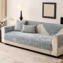 Velvet Couch Cover, Sectional Couch Covers for Sofa, Funny Fuzzy Sofa Covers Pet Friendly, Non-Slip Couch Protector for Dogs & Kids(1PC, Blue Grey, 35.4"83", 3 Seaters)