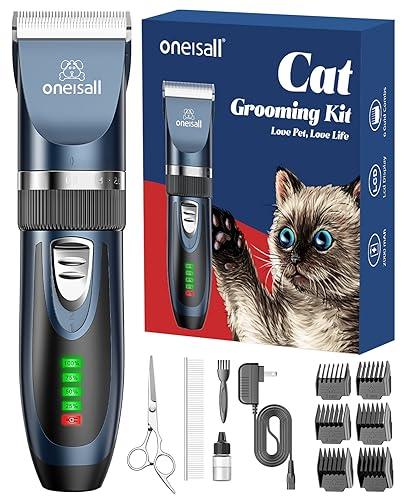 oneisall Quiet Cat Clippers for Matted & Long Hair, 2-Speed Cordless Pet Shaver Grooming Kit for Cats, Small Dogs & Animals (Blue)