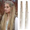 REECHO Clip in Braid Hair Extensions for Women, 20" Boho Dreadlock Clip in Braids with Beads & Charms, 2PCS Synthetic Braided Hairpieces for Cosplay Daily, Medium Blonde with Light Blonde