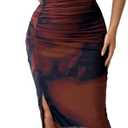 Milumia Women's Tie Dye Mesh Bodycon Maxi Dress Sleeveless Crew Neck Long Dresses (Large, Brown Multi)