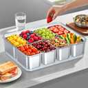 Stainless Steel Snackle Box Container - Reusable 8 Compartment Divided Serving Tray with Lid and Handle, Clear Portable Snack Containers Platters Storage Organizer for Snacks Fruit Candy Veggie Nuts