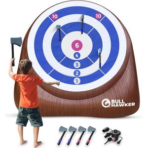 SWOOC Games - Bull Hawker | Giant Axe Darts (Over 6ft Tall) w/ 15+ Games | Axe Throwing Game for Backyard w/Air Pump | Outdoor Games for Adults and Family | Carnival Games | Throwing Axe Yard Games