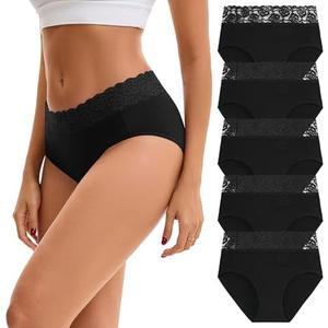 INNERSY Womens Cotton Underwear Lace Bikini Hipster Panties for Women High Waisted Ladies Briefs 5 Pack, L