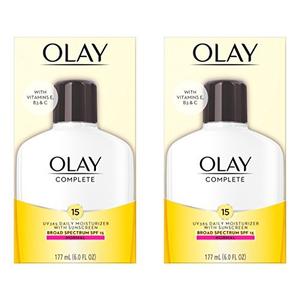 Olay Face Moisturizer, Complete with Sunscreen SPF 15, Daily Facial Lotion for Normal Skin, Lightweight Hydrating Broad Spectrum Sun Protection - Vitamin C, E, and Niacinamide - 6 Oz 2 Pack
