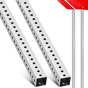 2 Pcs 8 ft H x 2 in W Square Sign Post with 7/16" Dia Mounting Holes Galvanized Steel Metal Poles Outside Rust Resistant Industrial Perforated Tube for Street, Parking, Construction (Silver)