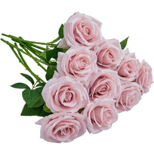 Artificial Rose 10pcs Open Flower Bouquet Faux Rose Stems for Wedding Arrangement, Bridal Bouquet, Centerpiece, Fake Faux Silk Flowers (Dusty Pink)