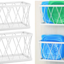 Tandefio 2Pack Adhesive Cabinet Organizers - Wall Mounted Cabinet Door Organizer Bin Holder for Kitchen Wall Under Sink Basket Slim Space (White) Adhesive Cabinet Door Organizer