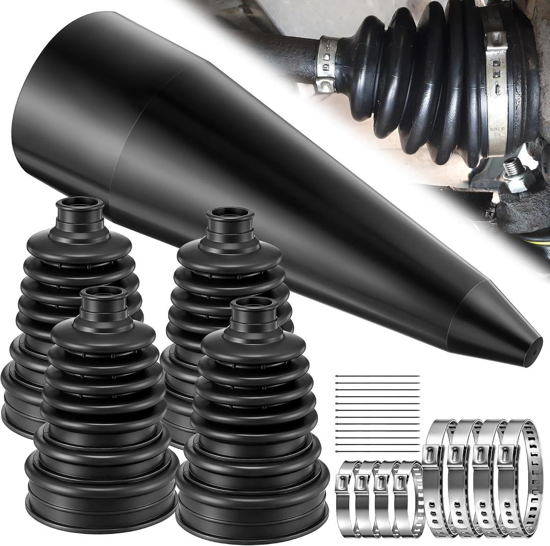 4 PCS Rubber CV Axle Boot Repair Kit with CV Boot Tool Cone Mounting, 8pcs Stainless Steel Clamps and 12pcs Cable ties for 2.32" 2.91" 3.35" Calibers, Waterproof Dustproof Protection for Protect Axle