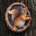 Resin Squirrel Wall Sculpture, Tree Stump Statue Outdoor Garden Decor