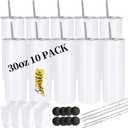 YOUKE OLA 10 Pack Sublimation Tumblers Bulk 30oz - Blanks Straight Skinny Tumbler White Stainless Steel Insulated Sublimation Tumblers Polymer Coating for Heat Transfer with Straws, Lids