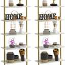5 Tiers Ladder 2-Piece Shelf White Marble Modern Bookshelf Open Tall Wall Mount Bookcase Standing Leaning Wall Shelves Industrial Decorative