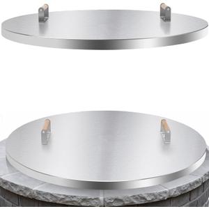 Fire Pit Lid Round - 34" Stainless Steel Rust Resistant Firepit Cover or Table with 2 Wooden Handle for Patio Fire Pit, Weatherproof for All Seasons, Fits Fire Pits Up to 32"