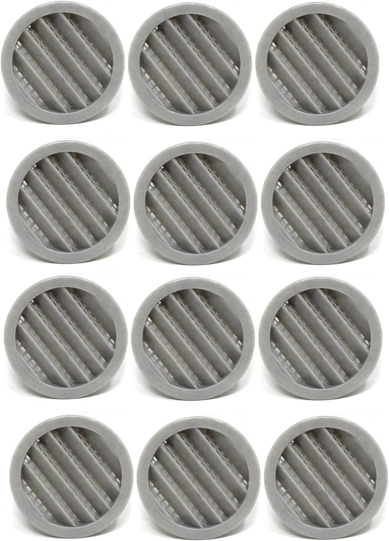 2" Round Plastic Louver Soffit Air Vent Reptile Screen Grille Cover Multiple Colors/Quantities (12, Grey)